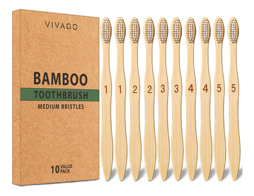 Vivago Cepillos De Dientes De Bambu Con Cerdas Medianas, Paq