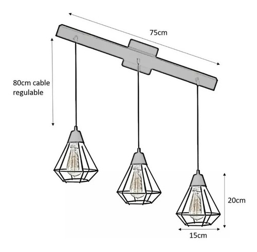 Imagen 3 de 9 de Lampara Colgante 3 Luces Mini Jaula Diamante E27 Apto Led