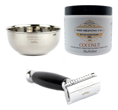 The Shaving Co Kit Crema Afeitar Coco Rastrillo Negro Y Bowl