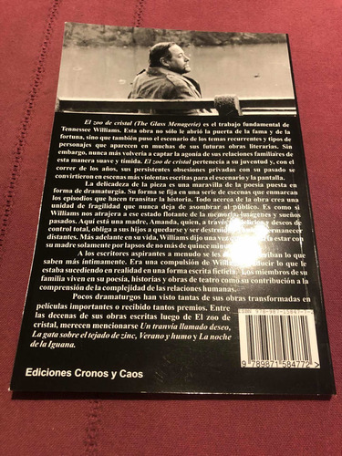 El Zoo De Cristal. Tennessee Williams. Cronos Y Caos (Usado)