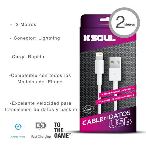 Imagen 2 de 4 de Cable Para iPhone 7 8 Plus iPhone XS Max iPhone 11 Pro iPad