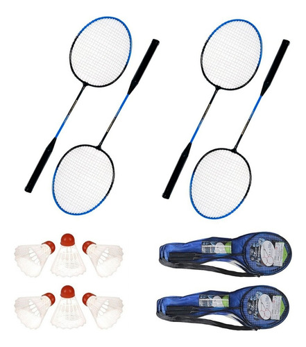 Kit Badminton 10 Peças 4 Raquetes 4 Petecas 2 Bolsas Esporte