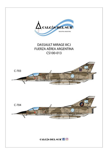 Calcas Mirage Iii Cj En  Fuerza Aerea  1/100 Calcas Del Sur