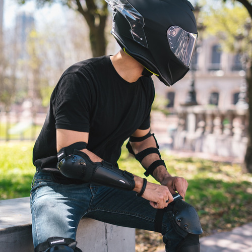Par De Rodilleras Y Coderas De Moto Rigidas Ajustables Negro