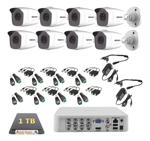 Kit Circuito Cerrado Epcom 8 Camaras 1080p 2mp 1tb Baluns