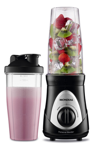 Liquidificador Portátil Mondial Personal Blender Dg-01 750 Ml Preto E Prata Com Jarra De Plástico 127v - Inclui 1 Acessórios Preto/prata