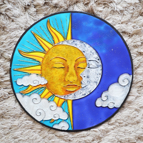 Imagem 3 de 7 de Mandala Sol E Lua Em Espelho De 20cm