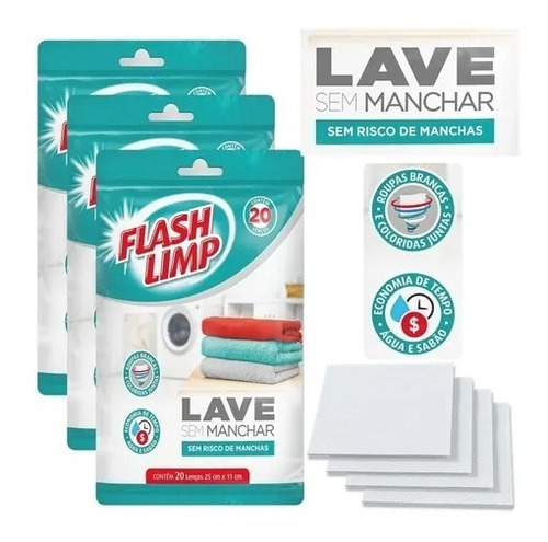 Lave Sem Medo Flashlimp Lenços Lavar Roupas Coloridas C/200