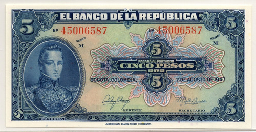 5 Pesos 1947 Sin Circular Certificado P C G S 65 P P Q