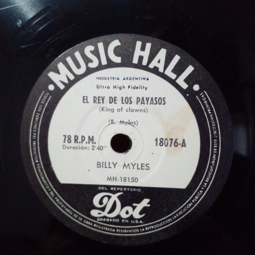 Billy Myles El Rey De Los Payasos Disco De Pasta 78rpm Mb