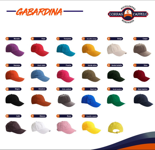 Paquete 35 Gorras De Gabardina En Colores A Elegir. 