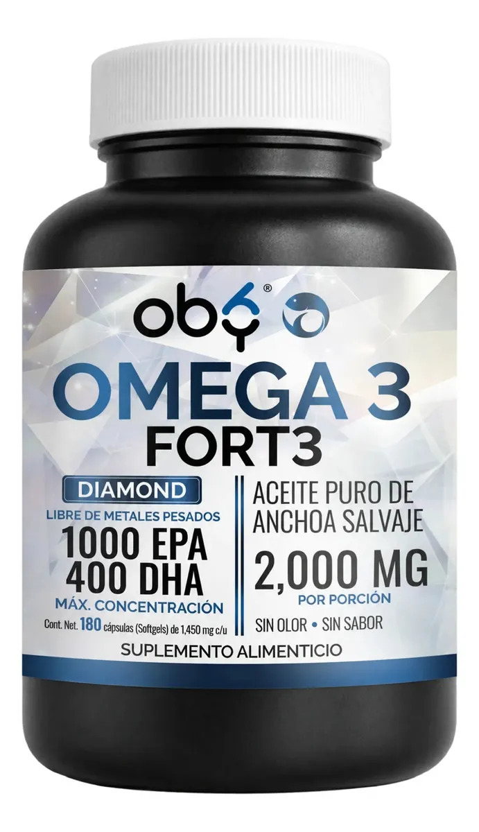Omega 3 Forte 2000mg por porción Alto EPA y DHA Sin Sabor, Olor ni Eructos Oby 180 Capsulas