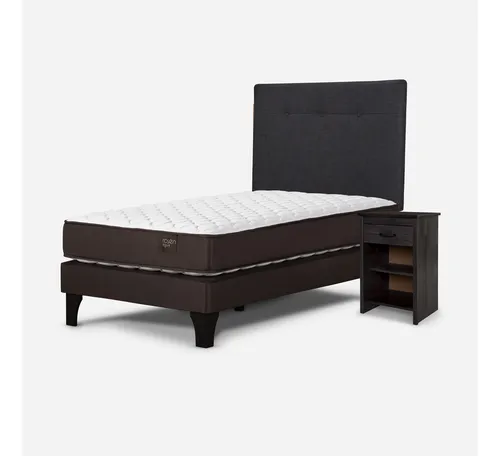 Cama Ergo T New 1 Plaza + Respaldo Bennet Grafito + Velador