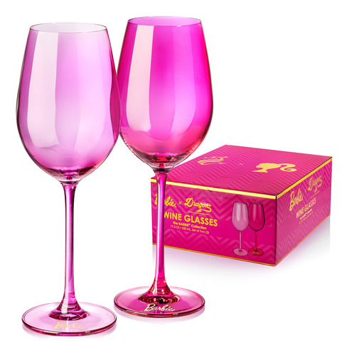 Dragon Glassware Copas De Vino Barbie, Cristal Rosa Y Magent