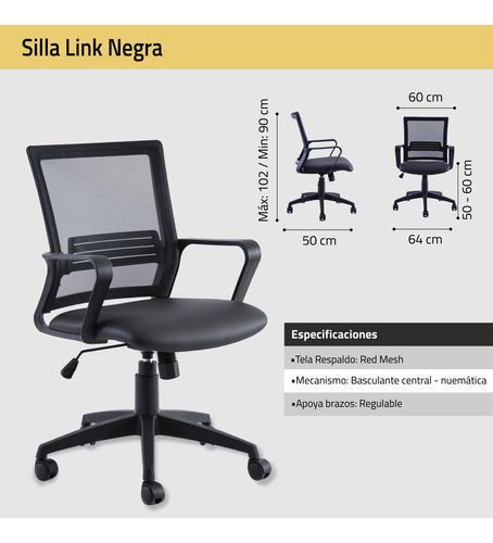 Silla Link Negra De Escritorio Gerencial