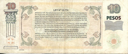 Ec# 218 Bono $ 10 Pesos Patacon Serie B C/t Ovi Mb- Palermo (Usado)