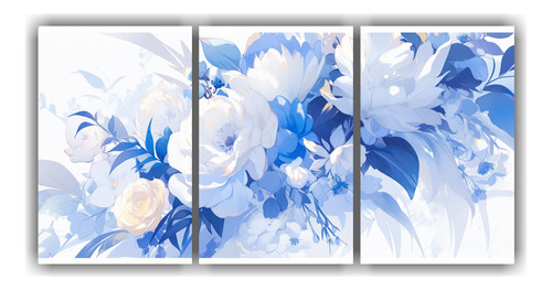 240x120cm Set 3 Lienzos Dibujo Época White And Blue Flores