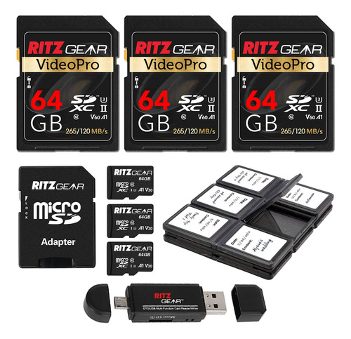 Ritz Gear Tarjeta De Memoria 4k Sdxc 64gb U3 V60 3-pack +64g