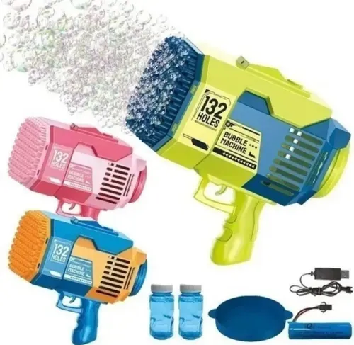 áquina de burbujas de ano con 2 opciones de color, juguete soplador de burbujas autoático, pistola de burbujas Gatlin de últiples orificios, adecuado coo regalo de cupleaños para niños y niñas, áquina