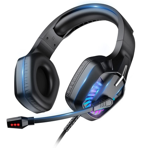 Negro  Luz Rgb Auriculares Headset Con Cable Y Microfono 