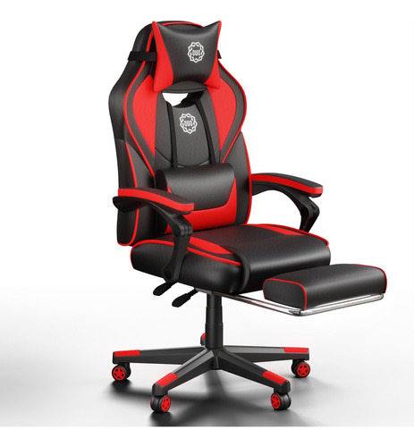 Silla Gamer Para Computadora Ergonómica Cómoda Ajustable Ouo Color Negro/Rojo Material del tapizado Cuero sintético