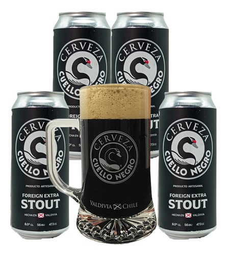 Pack 4x Cerveza Cuello Negro Stout Lata 473cc Lata + Shopero