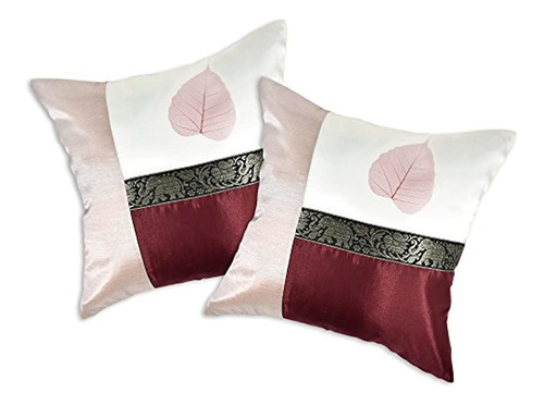 Aeravida Wine Elephant Stripe Real Leaf Silk Throw Pillow Co