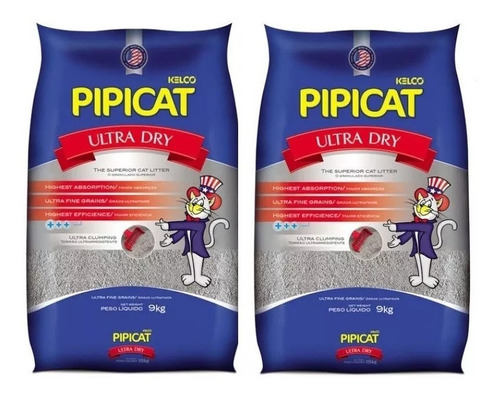 Areia Sanitária Pipicat Ultra Dry 9kg - Kit  Com 02und