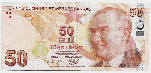  Fk Billete Turquia 50 Liras 2009 P225 N Diseño Sin Circular