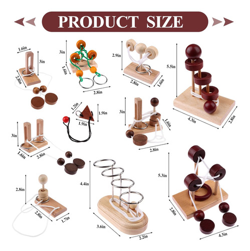 Juego De Rompecabezas De Cuerda De Madera, 10 Piezas, Rompec