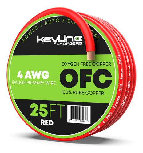 Ofc - Cable De Calibre 4 Awg (25 Pies), Color Rojo, Cobre Si