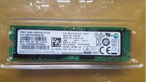 Ssd Samsung Pm951 Nvme 3.0 X4 M.2 512gb Mzvlv512hcjh 03wf8w