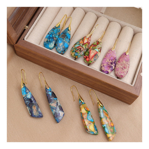 Bxda Pendientes Colgantes De Piedra Natural Para Mujer, Azul