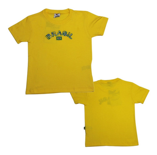 Camiseta Do Brasil Bordada Infantil De Ótima Qualidade