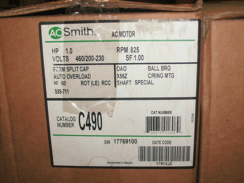 Ao Smith C490 Condenser Fan Motor 1 Hp 825 Rpm 3 Ph 230/ Yyu