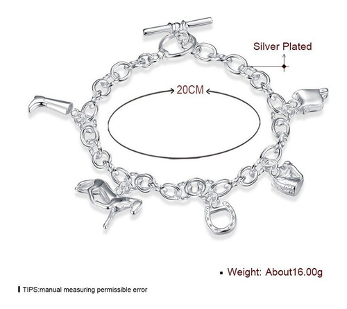 Imagen 1 de 8 de Pulsera Plata 925 Con Dijes Caballo, Herraduras, Bota