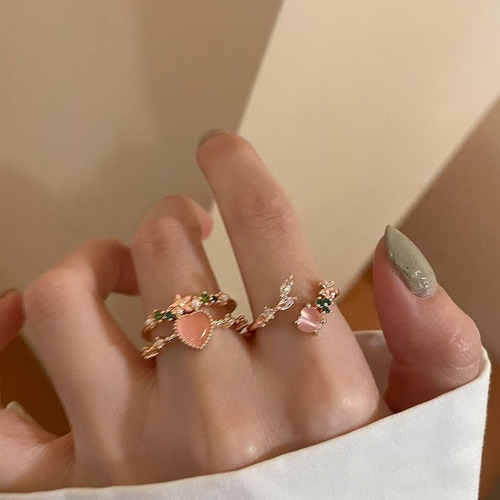 Juego De Anillos En Forma De Corazón De Cristal Y2k, Anillos