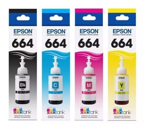 Combo Tinta Epson 664  Negro + 3 Color L210 L220 Original