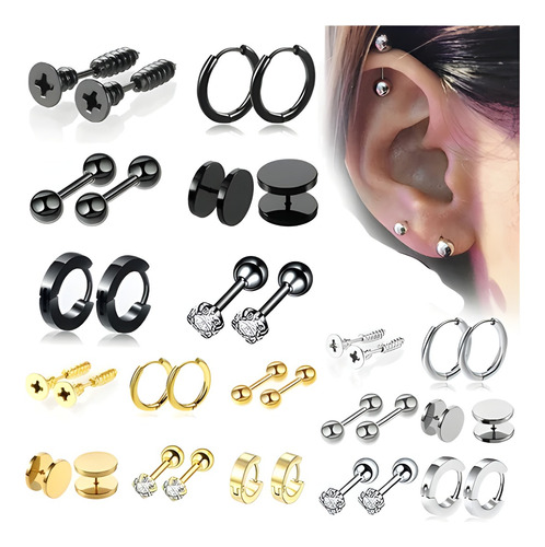 Pack 6 Pares Aretes Con Piercing Pendientes Unisex