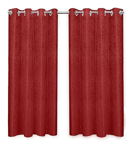 Cortina P/ Sala Ou Quarto Jacquard 2,60m X 1,70m - Cores* Cor Vermelho