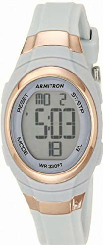 Armitron Sport Reloj Digital, Cronógrafo Y Correa De Resina Correa Blanco Bisel Blanco -dorado Fondo Pantalla Gris