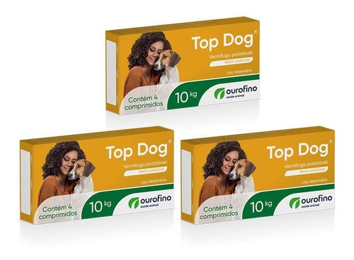 Kit 3 Vermífugo Top Dog Ourofino Cães Até 10 Kg 4 Comprimido