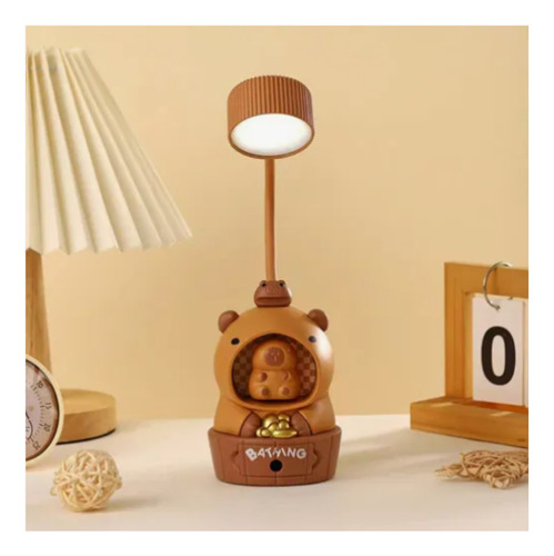 Velador Infantil Led Luz De Noche Capibara Usb Con Sacapunta Marrón Blanco