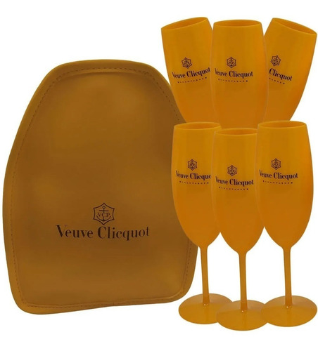 Cooler Térmico Com Gel Veuve Clicquot + 6 Taças Champanhe