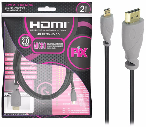 Cabo Micro Hdmi X Hdmi 2 Metros Blindado 2.0 Ethernet 2m 4k