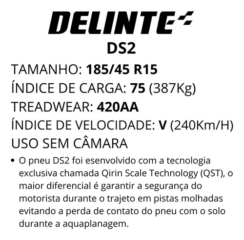 Pneu Delinte 185/45r15 75v Ds2 Aro 15 V
