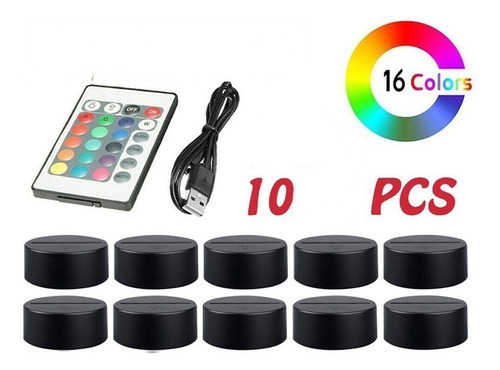 Cable USB de base remota LED 3D, 16 colores, 10 unidades, color de cúpula navideña 01, color de estructura 01