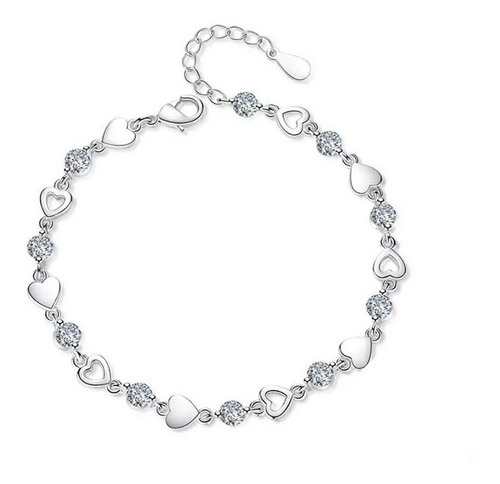 Pulsera Baño Plata 925 Corazón + Circón Blanco - Adcesorios