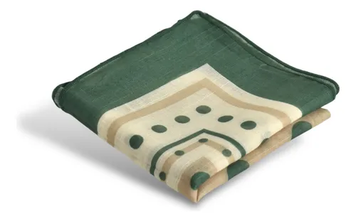 Pañuelo De Algodón, Para Mujer, Dama, Premium Verde Con Beige U