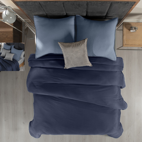 Funda De Duvet Para Edredon Matrimonial / Queen Size Azul Marino Vianney 2 Vistas